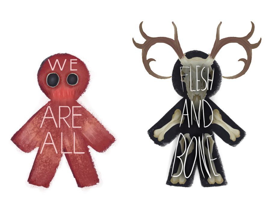 Drawing of a meat boy and a bone boy